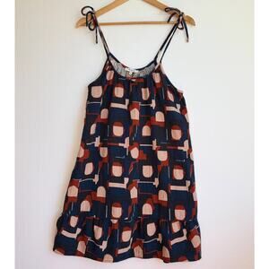 Madewell Lightestspun Tie Strap Ruffle Hem Cover Up Dress Small Blue Retro Geo